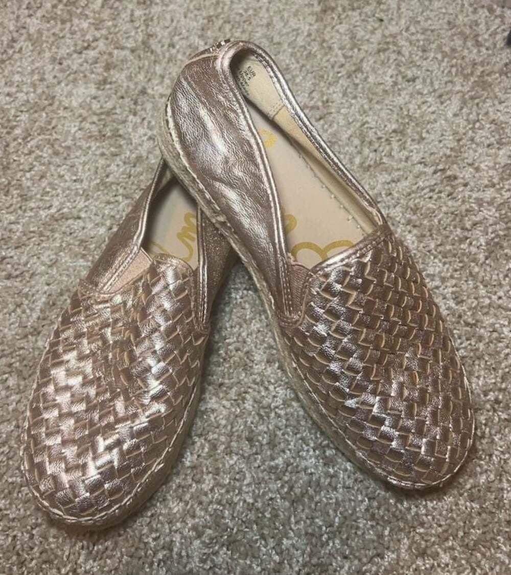 Sam Edelman Catherine Woven Metallic Rose Gold Espadrille Flats Size 8.5M